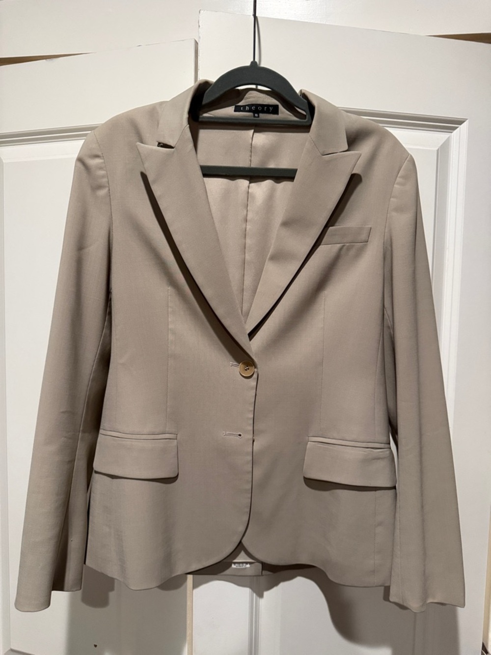 Theory Taupe Single-Button Tailored Blazer